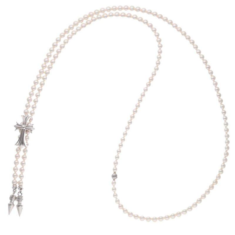 Chrome Hearts CHクロスパールホワイトゴールドネックレス