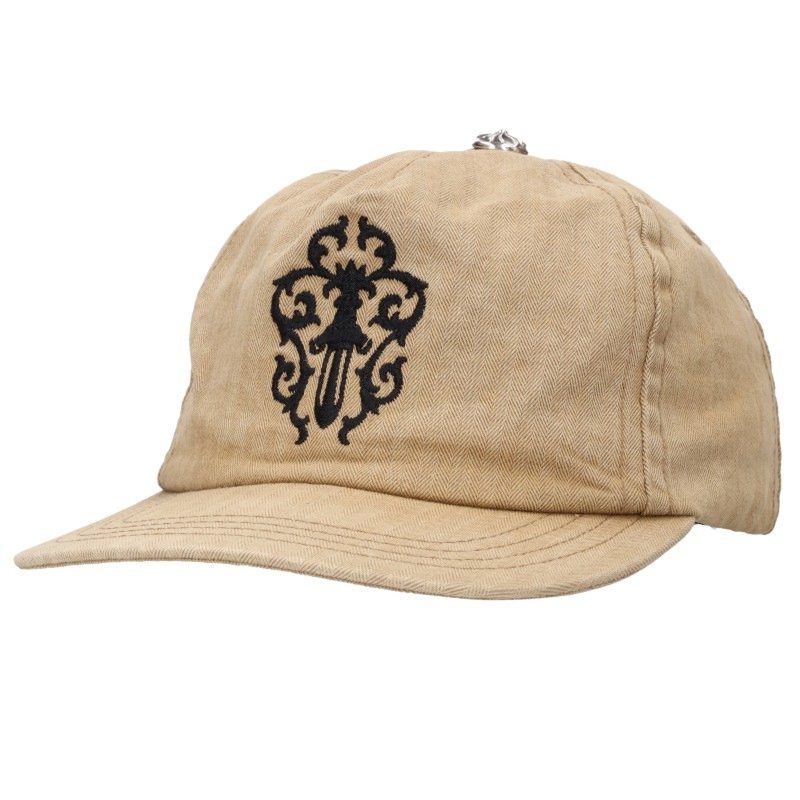 Chrome Hearts ダガー刺繍クロスボール付きヘリンボーンキャップ帽子 SLOUCHY 5 PANEL CAP