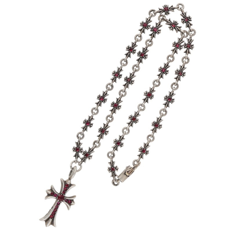 Chrome Hearts PAVEルビー/シルバーネックレス TNY E16 CRS F P RUBY/タイニーEファットクロス