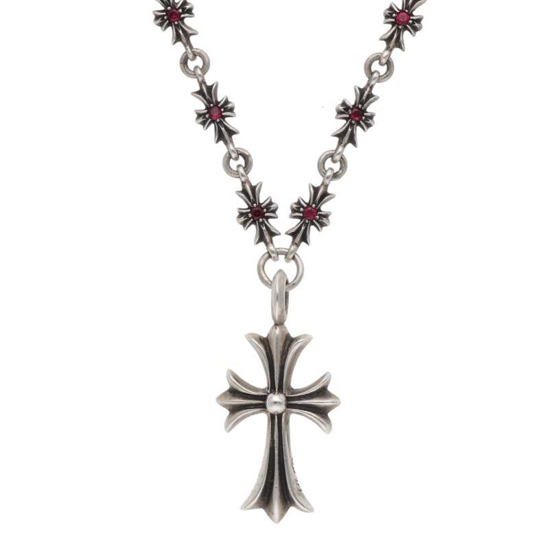 Chrome Hearts PAVEルビー/シルバーネックレス TNY E16 CRS F P RUBY/タイニーEファットクロス