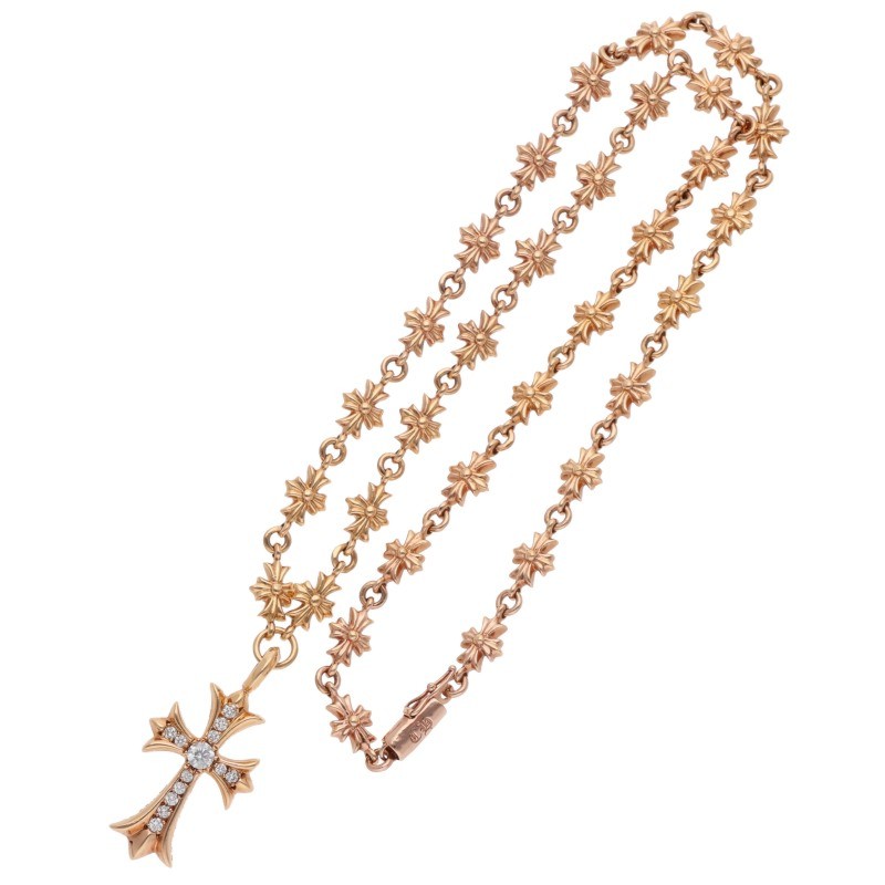 Chrome Hearts PAVEダイヤ/ゴールドネックレス 22K TNY E18 CRS F P DIA タイニーEファットクロス