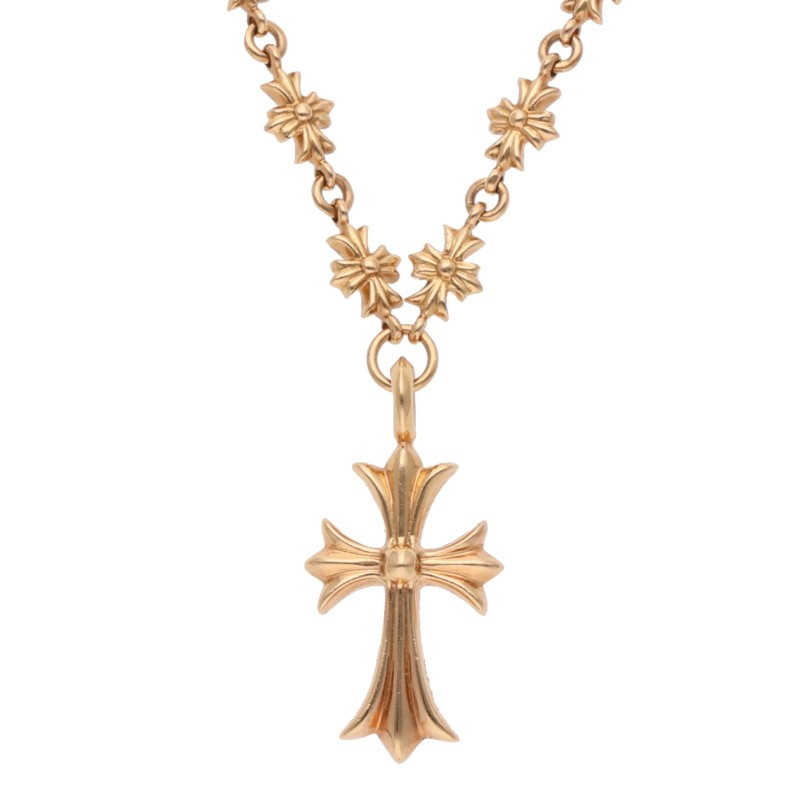 Chrome Hearts PAVEダイヤ/ゴールドネックレス 22K TNY E18 CRS F P DIA タイニーEファットクロス