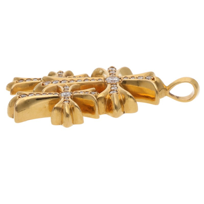 Chrome Hearts センターダイヤ/PAVEダイヤ/ゴールドネックレストップ 22K 3 CH CRS SML P/DMND W/CNTR STN/トリプルCHクロススモール