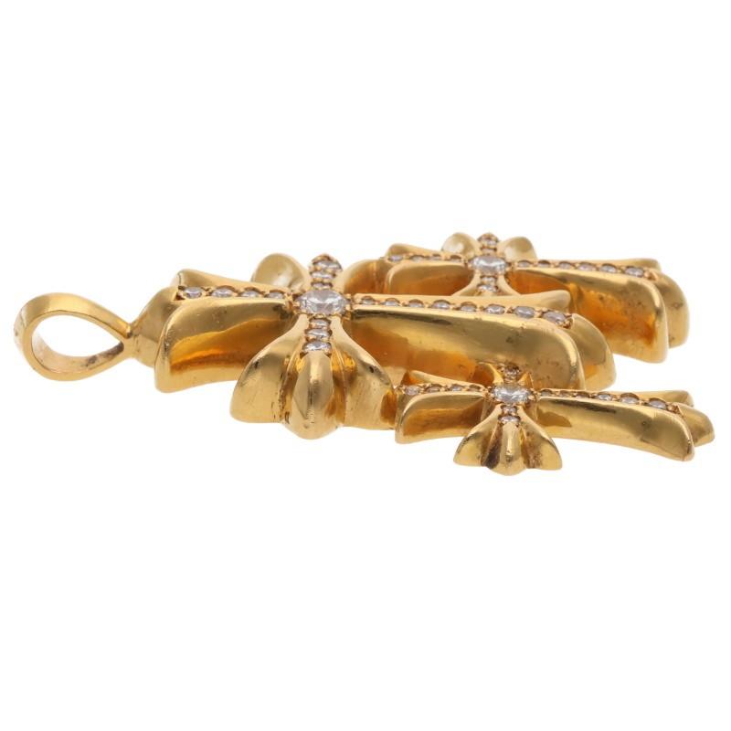 Chrome Hearts センターダイヤ/PAVEダイヤ/ゴールドネックレストップ 22K 3 CH CRS SML P/DMND W/CNTR STN/トリプルCHクロススモール