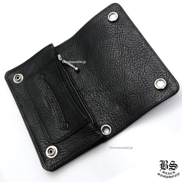 クロムハーツ 1ジップクロスボタンレザーウォレット ブラック