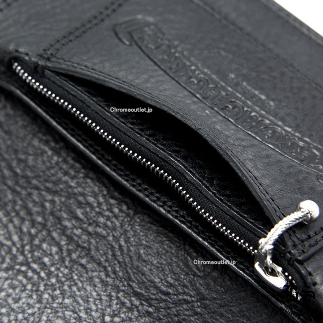 クロムハーツ 1ジップクロスボタンレザーウォレット ブラック