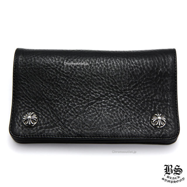 クロムハーツ 1ジップクロスボタンレザーウォレット ブラック
