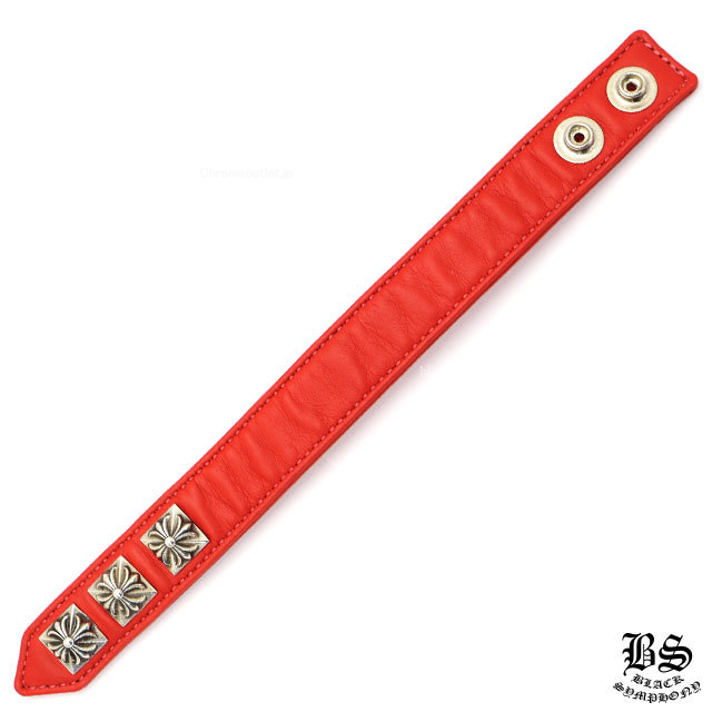 クロムハーツ 3ボタン2スナップ ブレスレット ピラミッドクロスボタン レッド