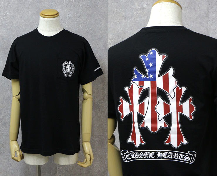 クロムハーツ Tシャツ 3セメタリークロス スター＆ストライプ ブラック