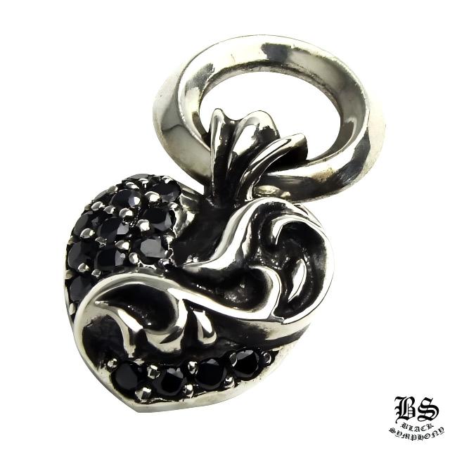 CHROME HEARTS HEART CHARM ハートチャーム CHROME HEARTS Heart Charm with Pave Black Diamonds | 925 Silver