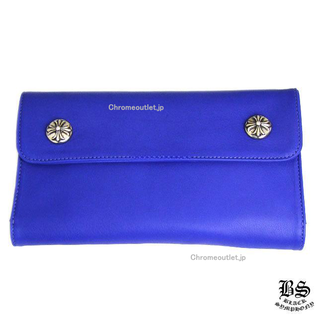 クロムハーツ ウェーブウォレット クロスボタン ロイヤルブルー ソフトレザー