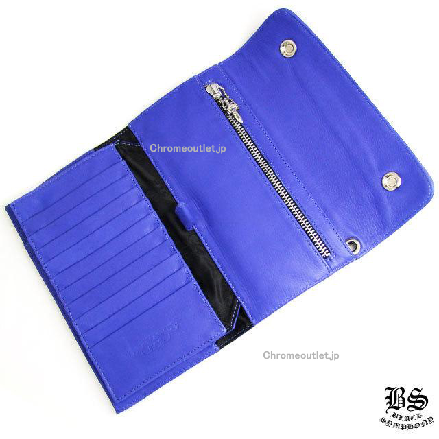 クロムハーツ ウェーブウォレット クロスボタン ロイヤルブルー ソフトレザー