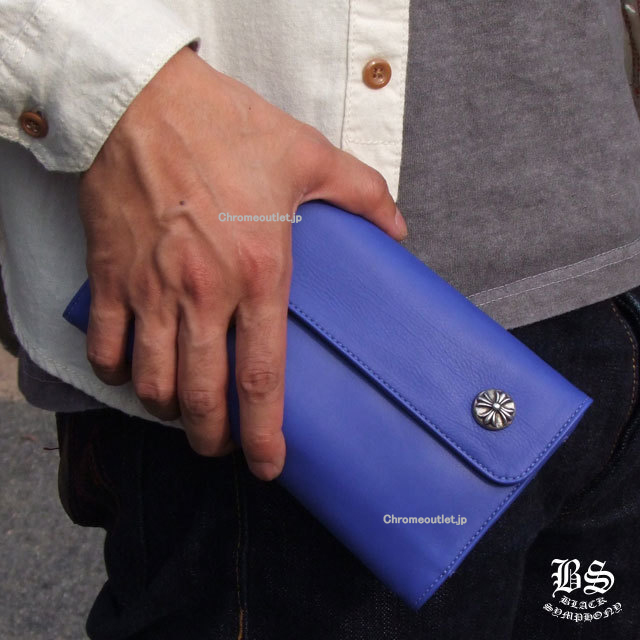 クロムハーツ ウェーブウォレット クロスボタン ロイヤルブルー ソフトレザー