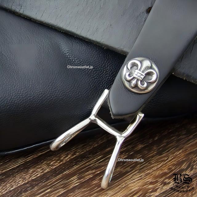 クロムハーツ Wベルトループ BSフレアボタン ブラック レザー