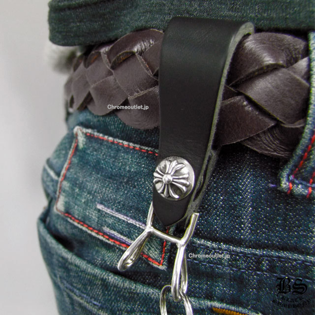 クロムハーツ Wベルトループ クロスボタン ブラックレザー