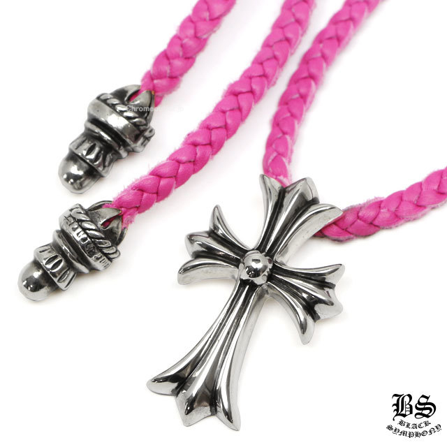 クロムハーツ CHクロスペンダント スモールピンクレザーwithボロチップ