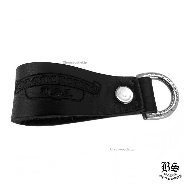 CHROME HEARTS Dキーリング クロス ボタン ブラック レザー 925