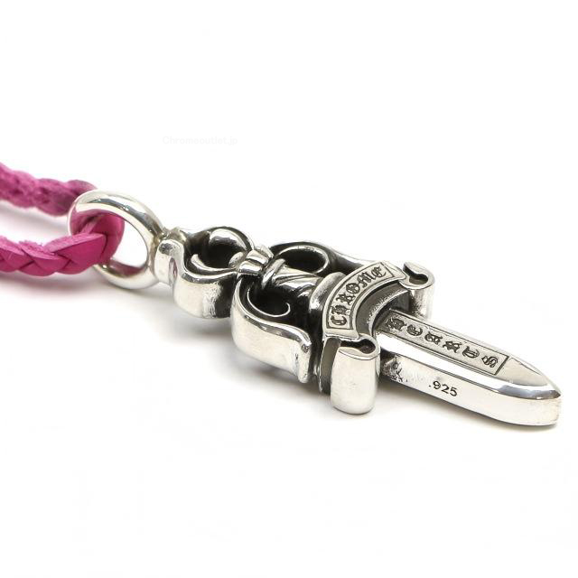 クロムハーツ ダブルダガーペンダントピンクレザーwithボロチップ