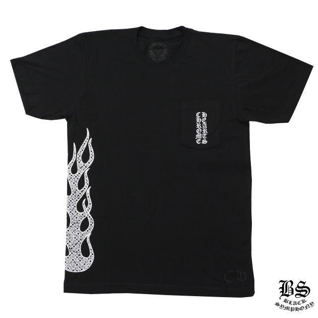 クロムハーツ Tシャツ CHプラス ファイヤーパターン ブラック