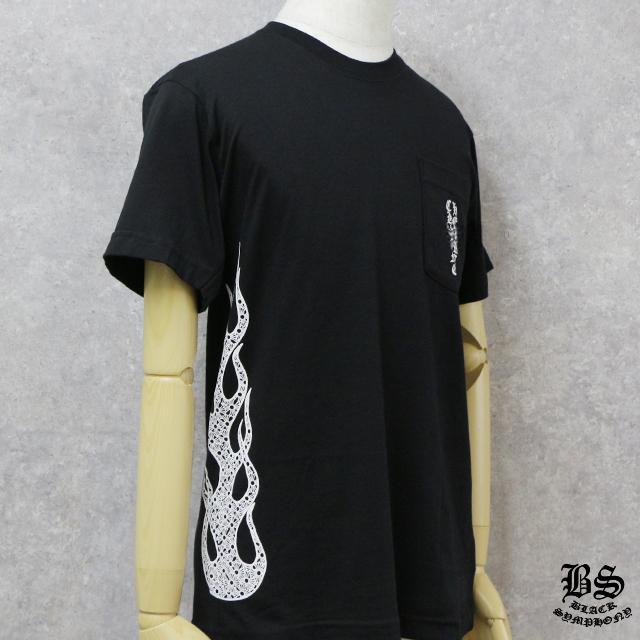 クロムハーツ Tシャツ CHプラス ファイヤーパターン ブラック