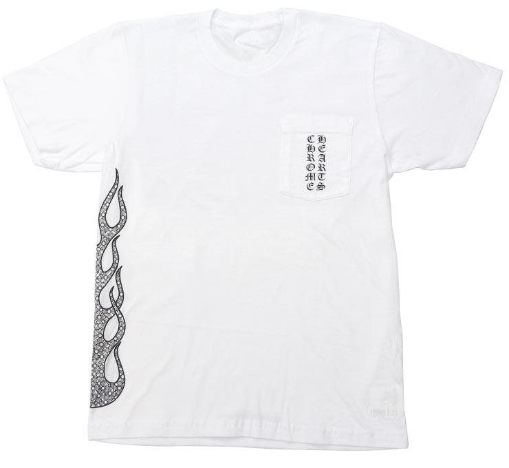 クロムハーツ Tシャツ CHプラス ファイヤーパターン ホワイト