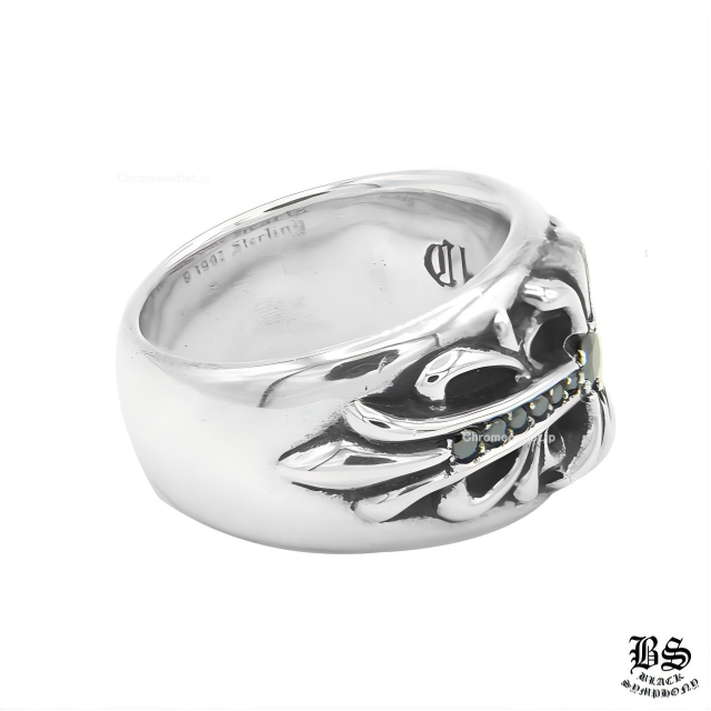 クロムハーツ フローラル クロスリング with パヴェブラックダイヤモンド