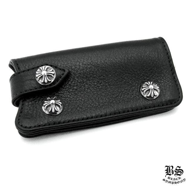 K　CHROME HEARTS ブラックレザーキーケース CHROME HEARTS Leather Key Case, Black Heavy Leather | Black