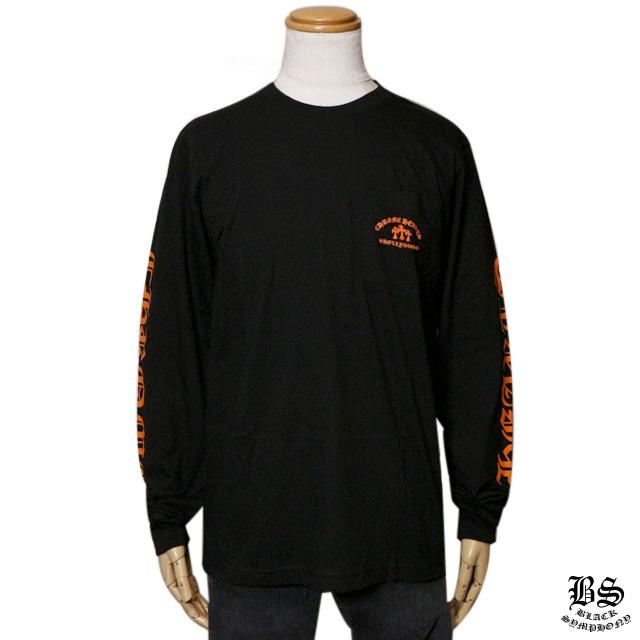 クロムハーツ ロングTシャツ オレンジ セメタリークロス ブラック
