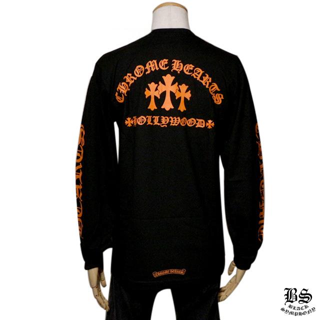 クロムハーツ ロングTシャツ オレンジ セメタリークロス ブラック