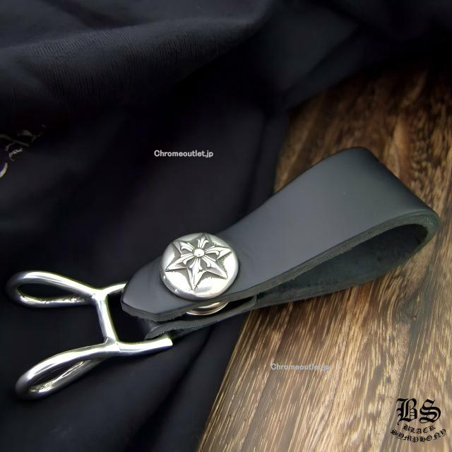 クロムハーツ Wベルトループ スターボタン ブラック レザー