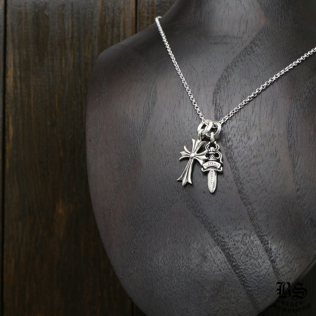 CHROME HEARTS Tiny CH Cross Charm & Dagger Charm #5 & Roll Chain