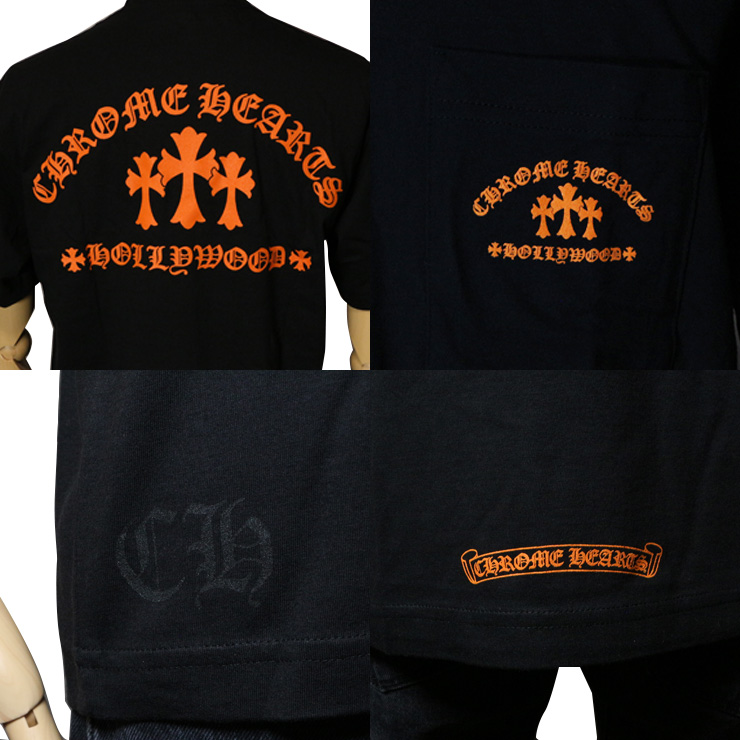 クロムハーツ Tシャツ オレンジ セメタリークロス ブラック