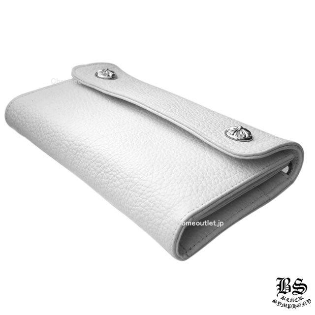 クロムハーツ ウェーブウォレット クロスボタン ホワイトレザー