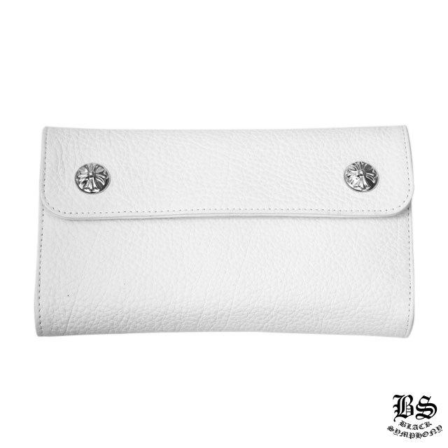 クロムハーツ ウェーブウォレット クロスボタン ホワイトレザー