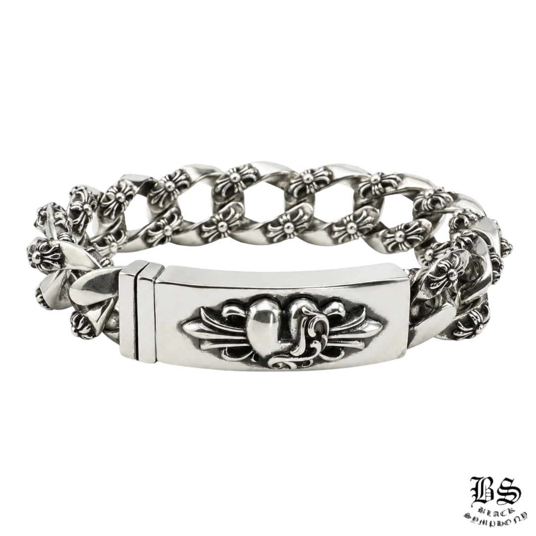 Chrome Hearts シルバーブレスレット ID FLRL HEART/フローラルハートIDクラシックリンク