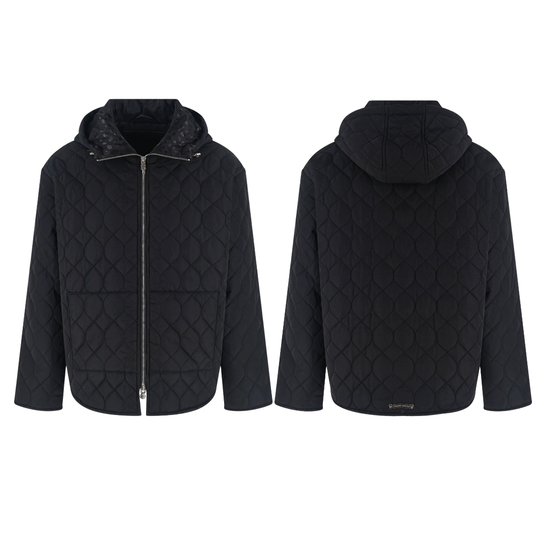 Chrome Hearts クロムハーツ  ブラック ウェーブ キルティング フーデッド 中綿ジャケット アウター