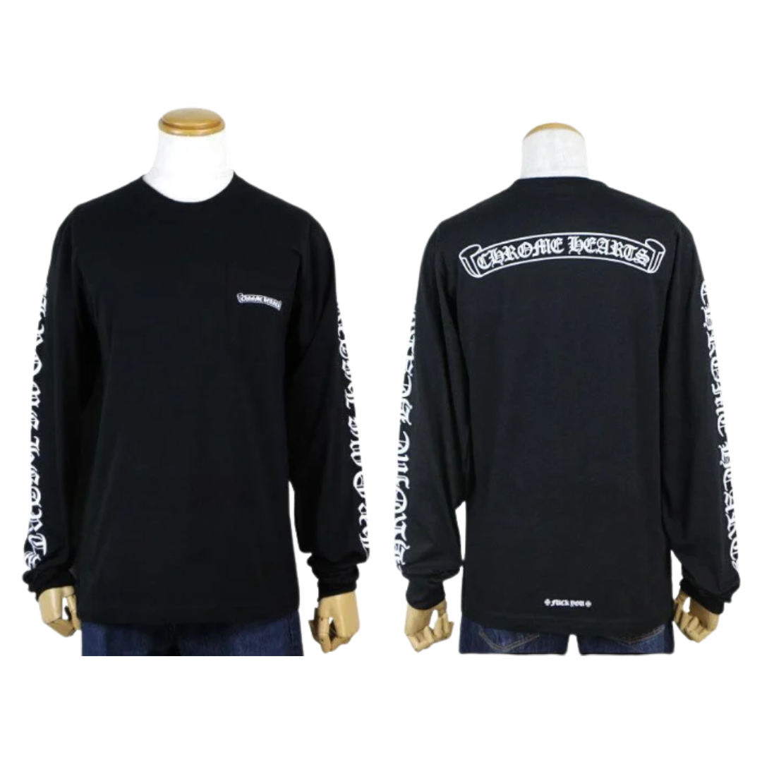 クロムハーツ ロングTシャツ スクロールラベル ブラック