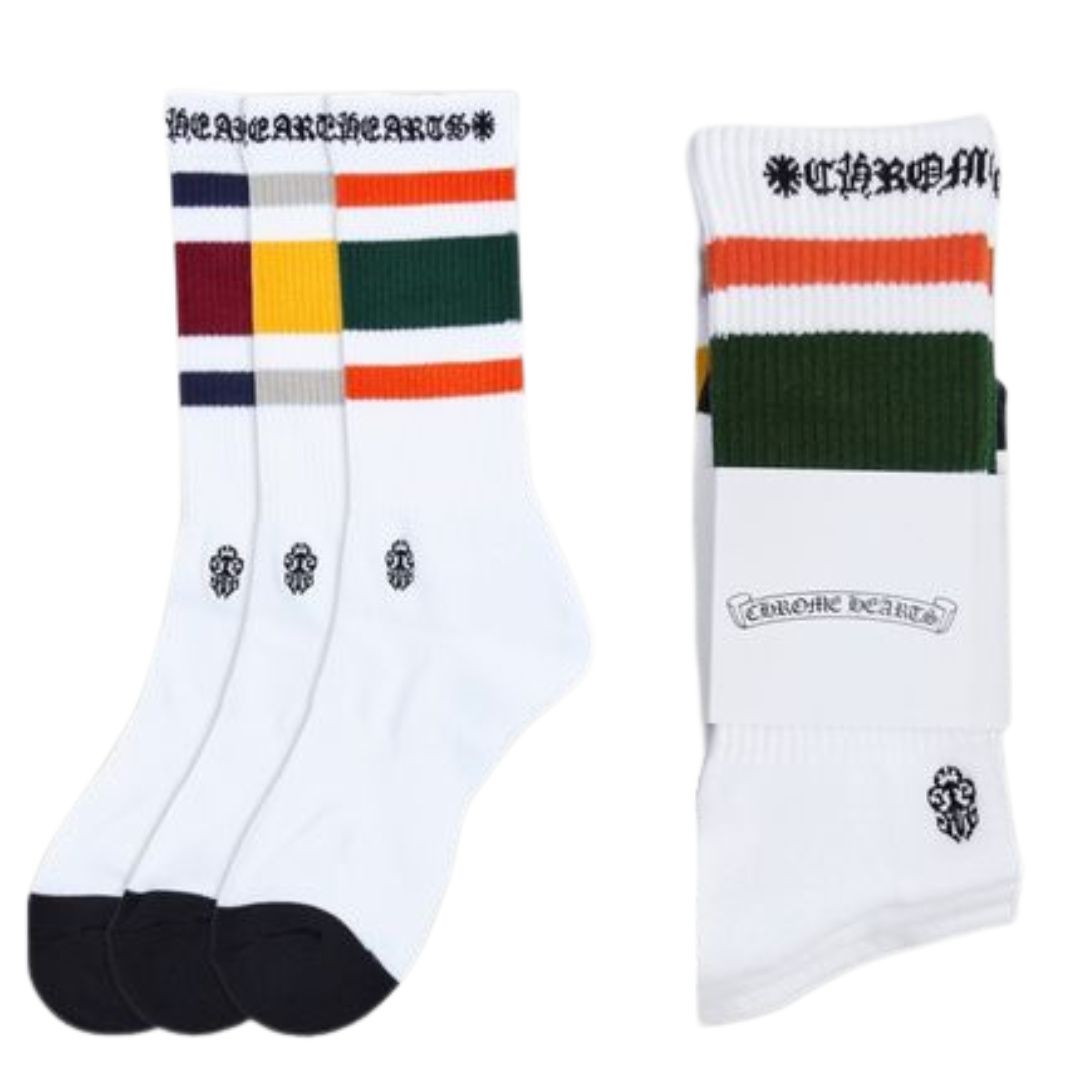 【Chrome Hearts】クロムハーツ トリプルライン クルーソックス 3足セット