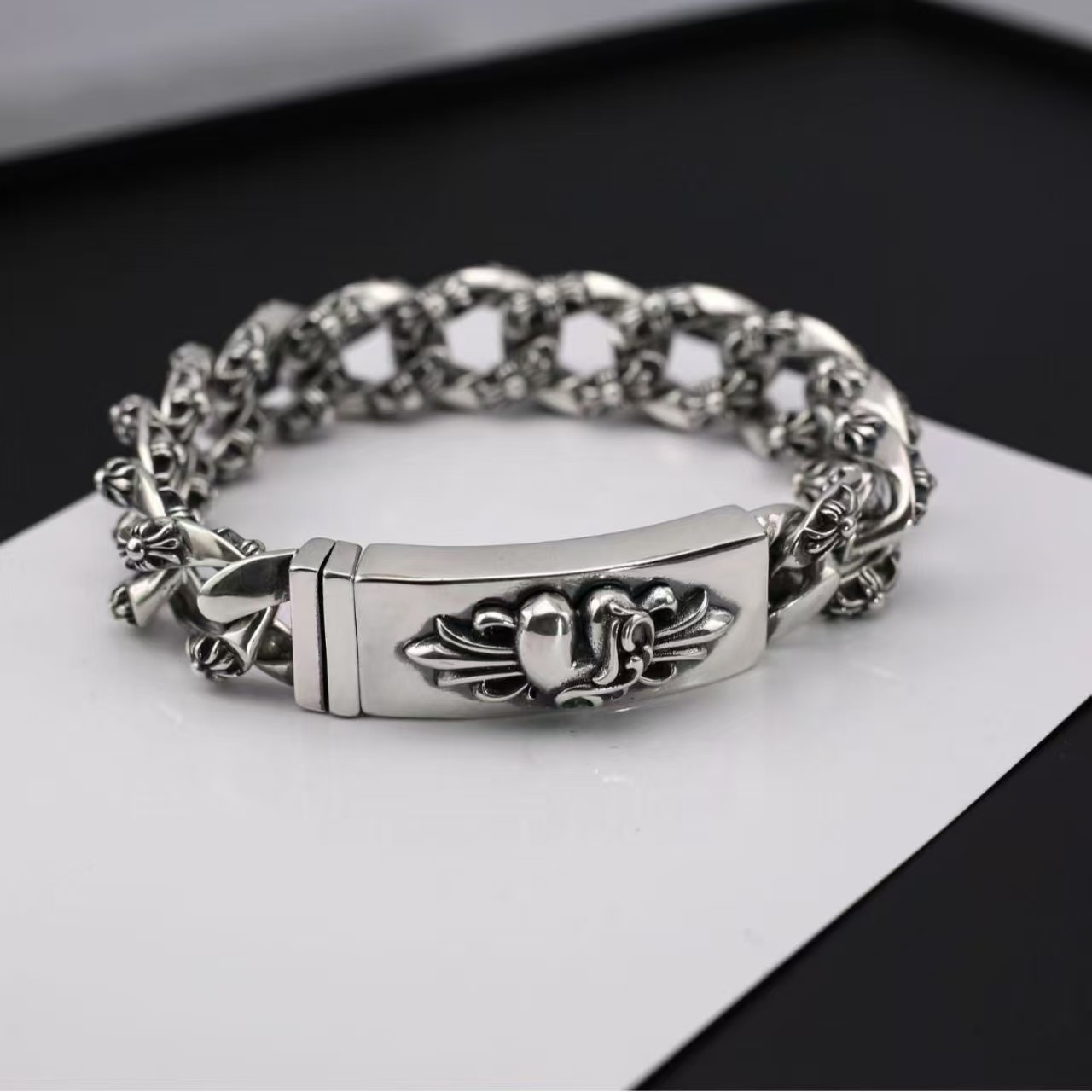 Chrome Hearts シルバーブレスレット ID FLRL HEART/フローラルハート
