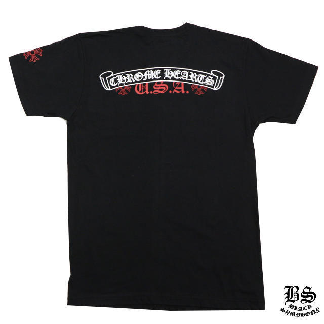 クロムハーツ メンズハーフスリーブポケットTシャツ スクロールラベル U.S.A. ブラック