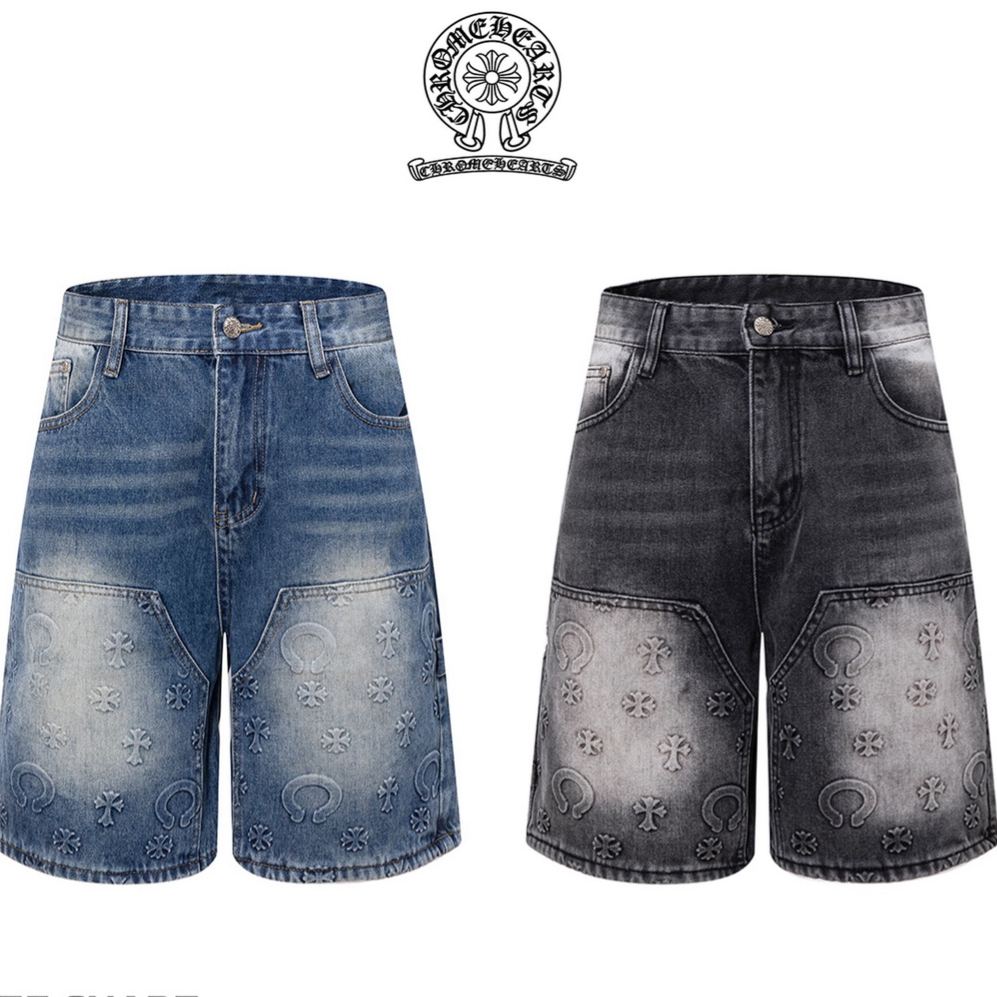 [Copy]Chrome Hearts CH クロムハーツ 重工ウォッシュ・レザーパッチ・クロス刺繍 ショートパンツ