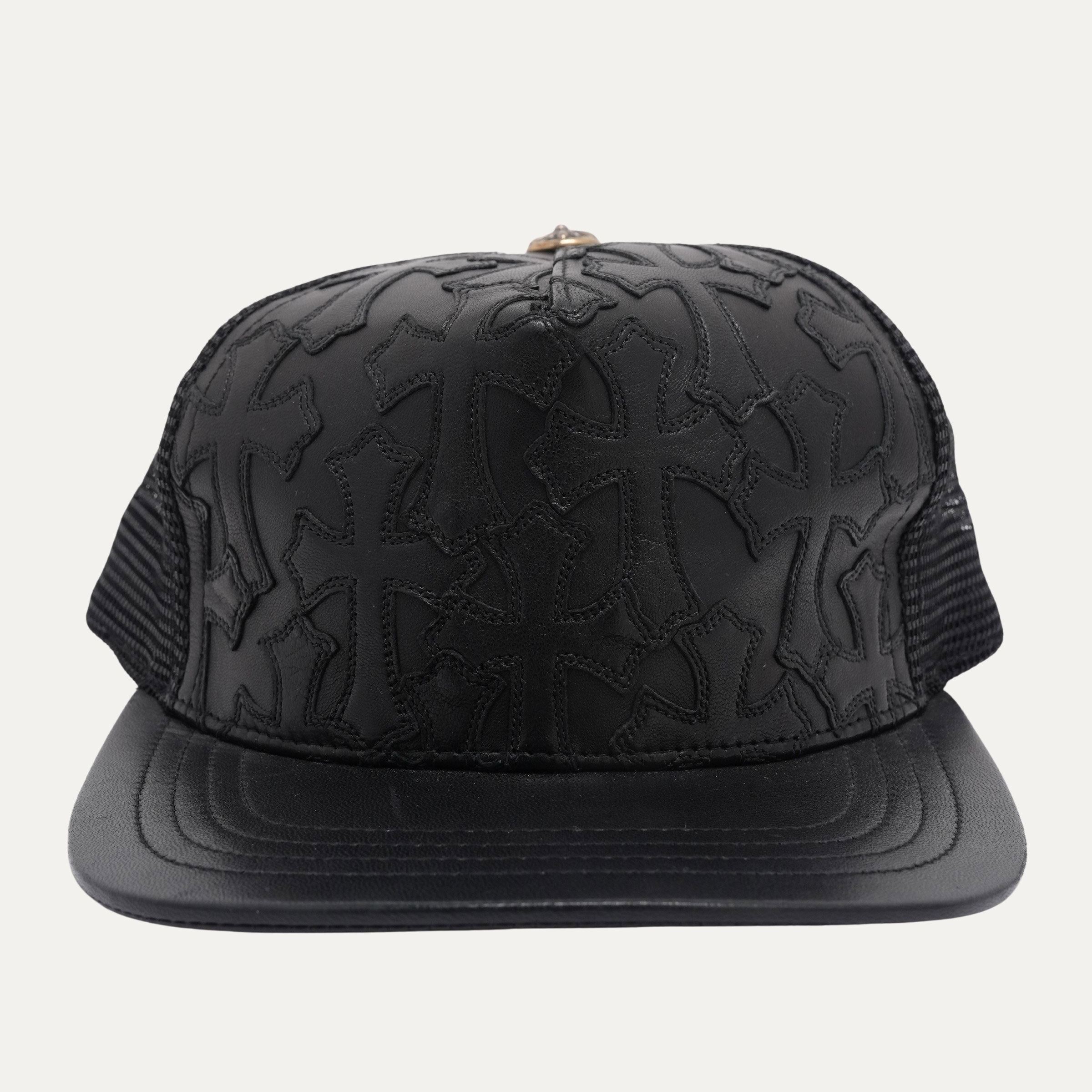 CHROME HEARTS クロムハーツ セメタリークロス パッチ レザー トラッカー キャップメッシュ キャップ ブラック 
