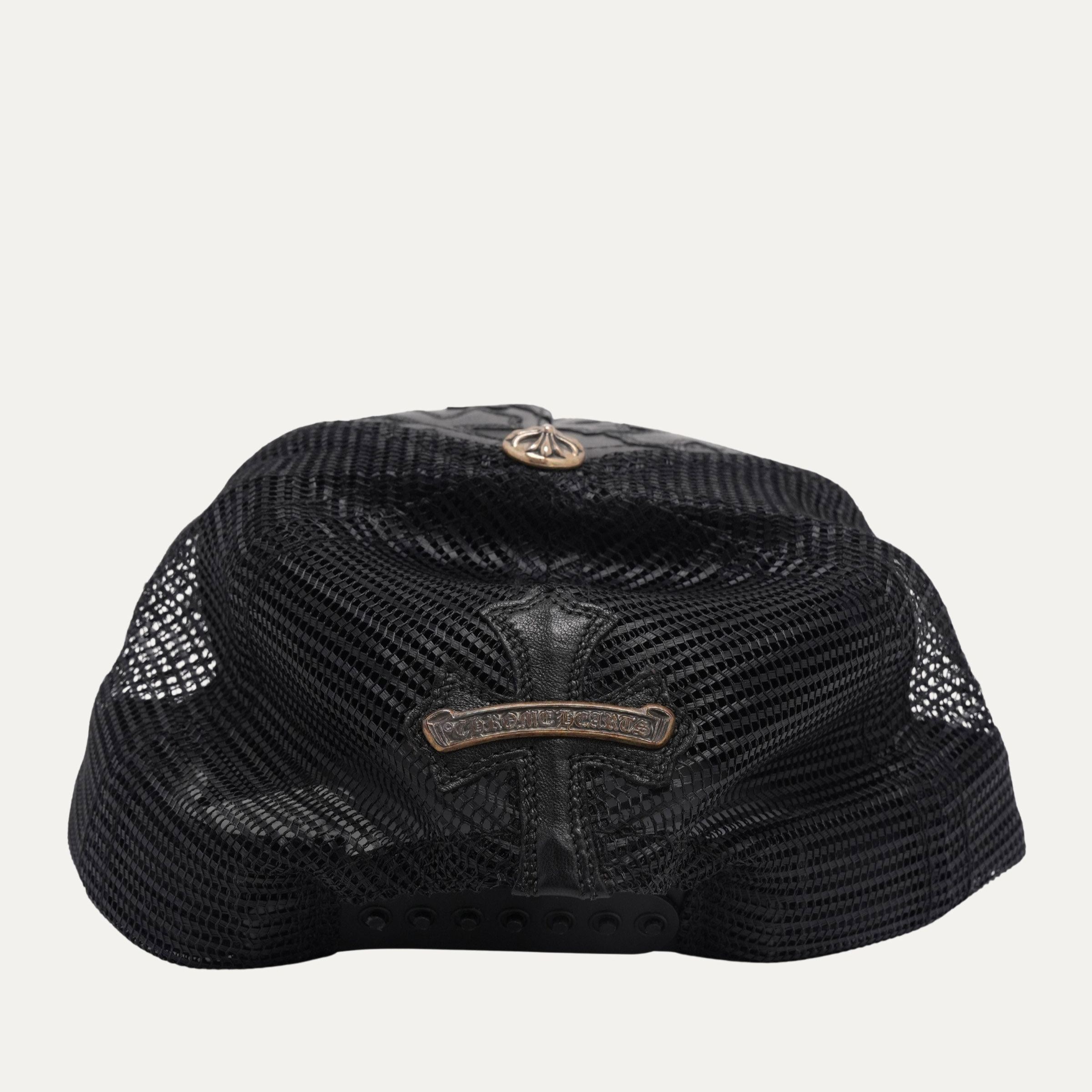 CHROME HEARTS クロムハーツ セメタリークロス パッチ レザー トラッカー キャップメッシュ キャップ ブラック 