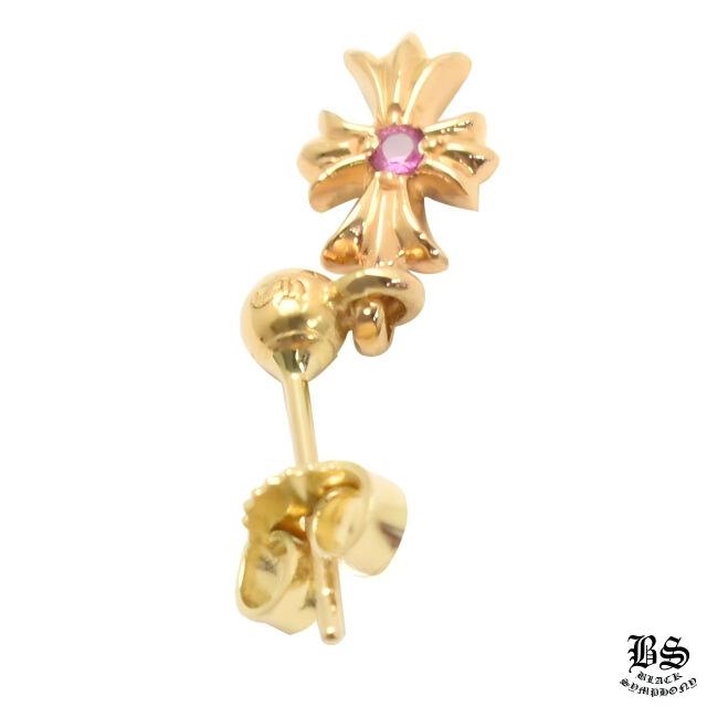 クロムハーツ タイニーE CHプラスドロップイヤリング 22Kゴールド withピンクアサファイア(ピアス)