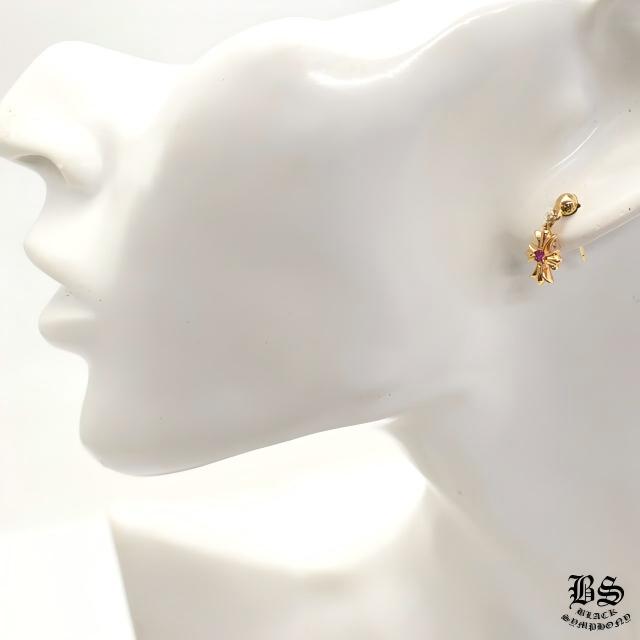 クロムハーツ タイニーE CHプラスドロップイヤリング 22Kゴールド withピンクアサファイア(ピアス)