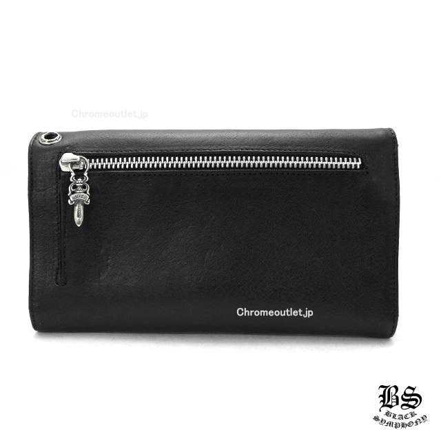 クロムハーツ ウェーブウォレット クロスボタン ブラック ヘビーレザー
