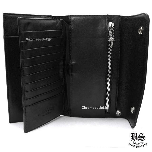 クロムハーツ ウェーブウォレット クロスボタン ブラック ヘビーレザー