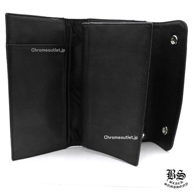 クロムハーツ ウェーブウォレット クロスボタン ブラック ヘビーレザー