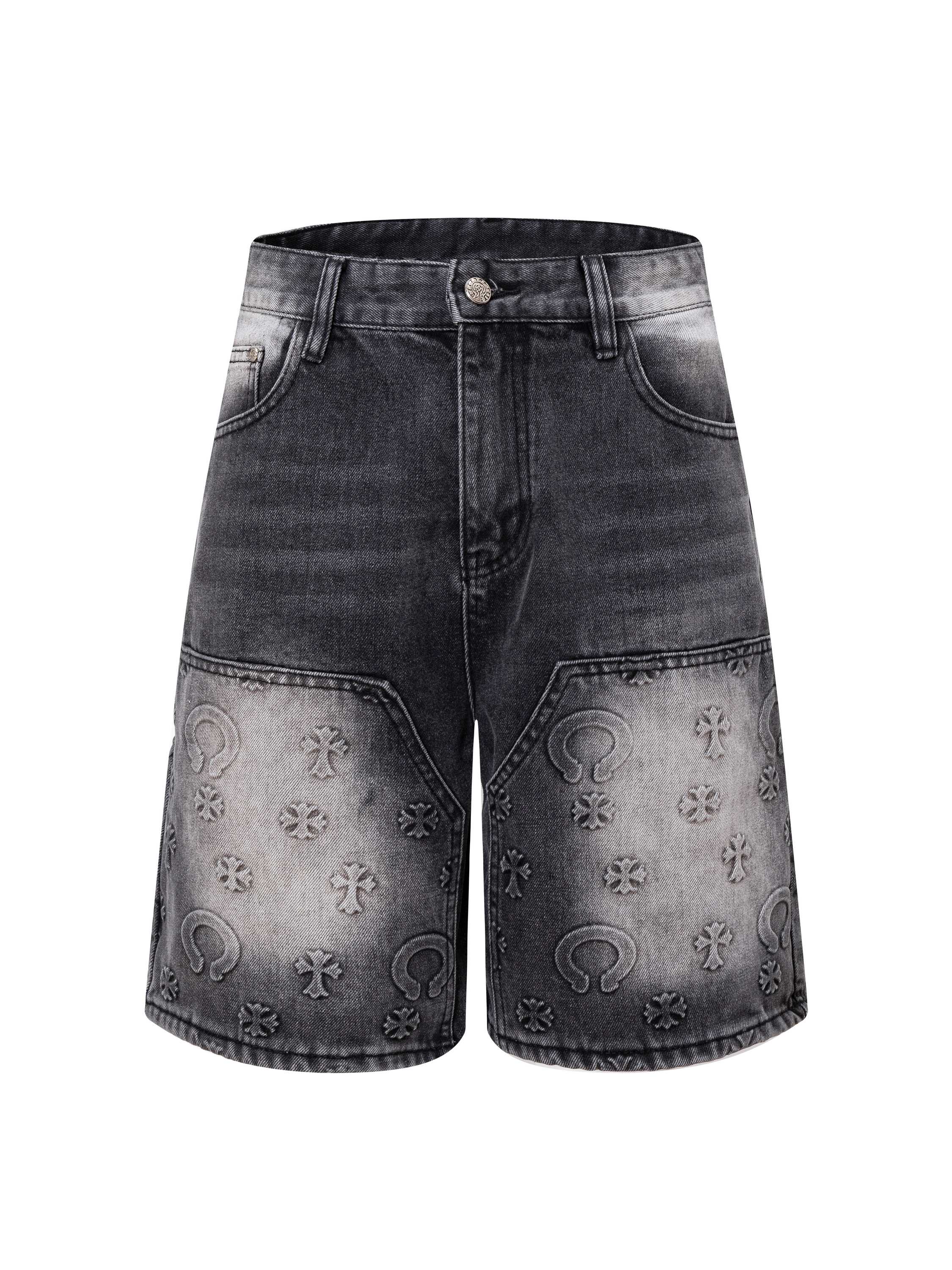 [Copy]Chrome Hearts CH クロムハーツ 重工ウォッシュ・レザーパッチ・クロス刺繍 ショートパンツ