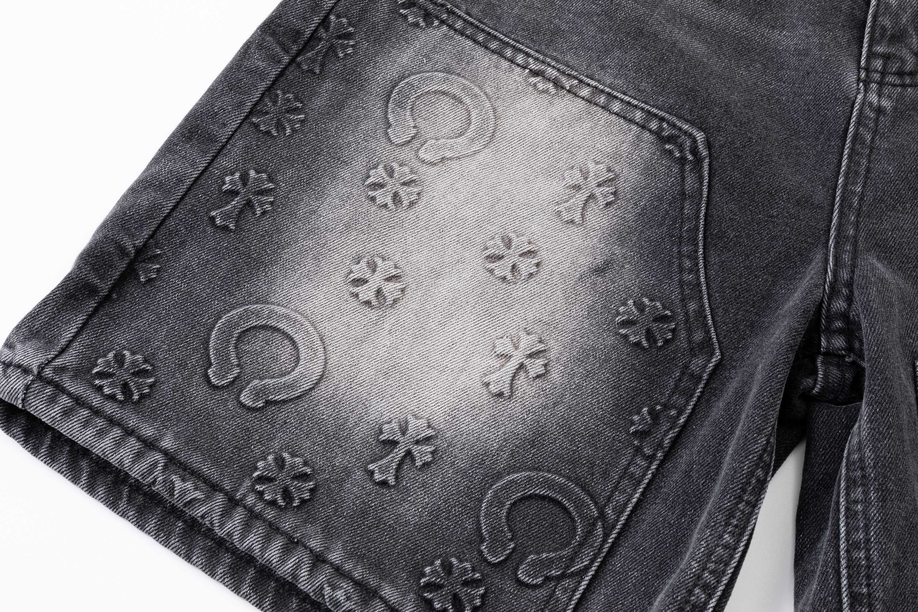 [Copy]Chrome Hearts CH クロムハーツ 重工ウォッシュ・レザーパッチ・クロス刺繍 ショートパンツ